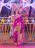 Monjolika Fashion Purple Colour Handloom Silk Blend Zari Woven Saree With Blouse - Distacart