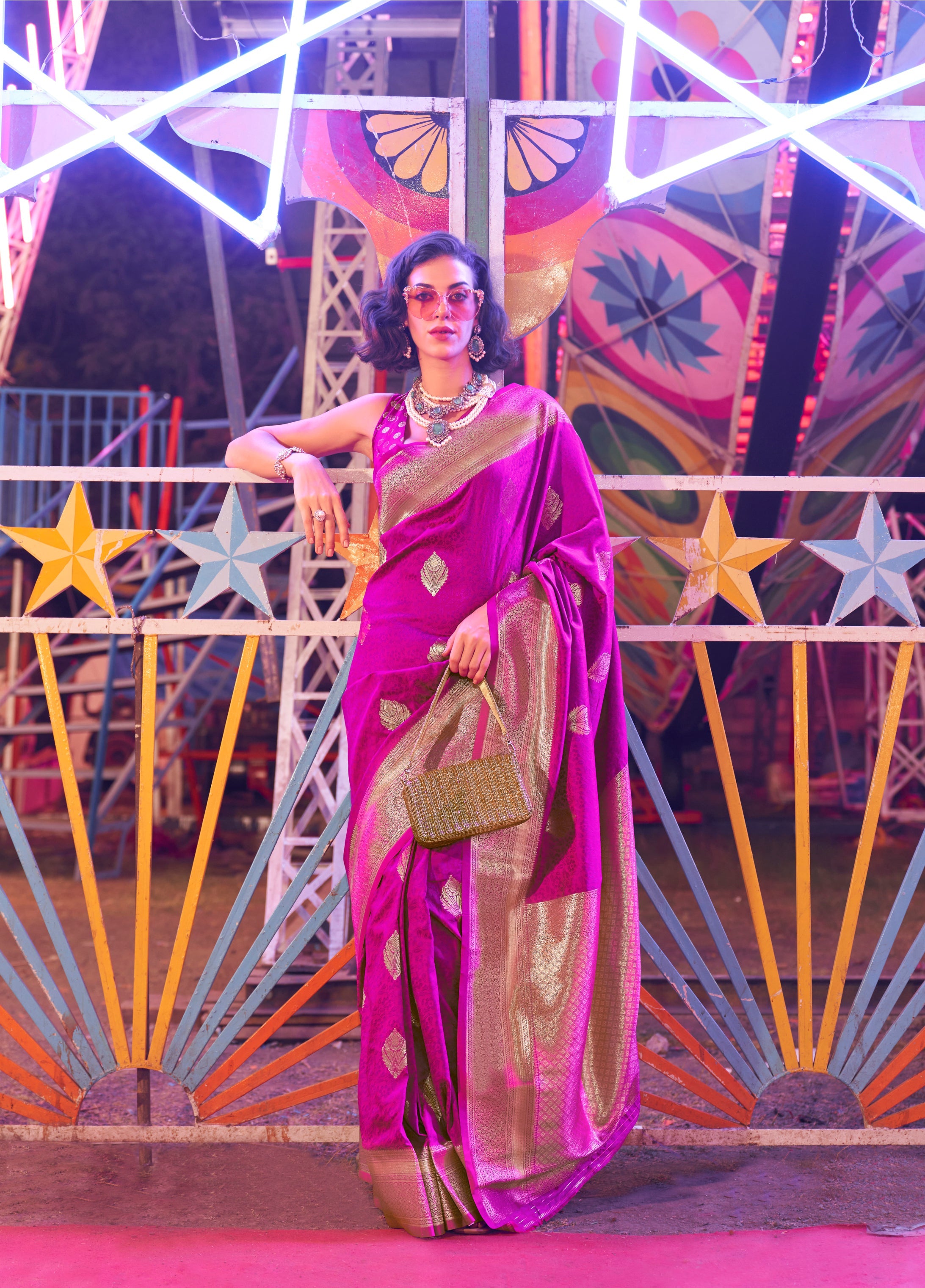 Monjolika Fashion Purple Colour Handloom Silk Blend Zari Woven Saree With Blouse - Distacart