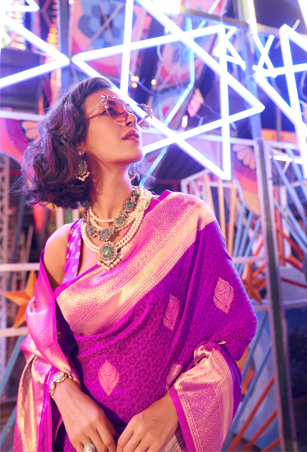 Monjolika Fashion Purple Colour Handloom Silk Blend Zari Woven Saree With Blouse - Distacart