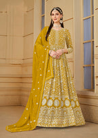 Monjolika Fashion Faux Georgette Mustard Anarkali Salwar Kameez - Distacart