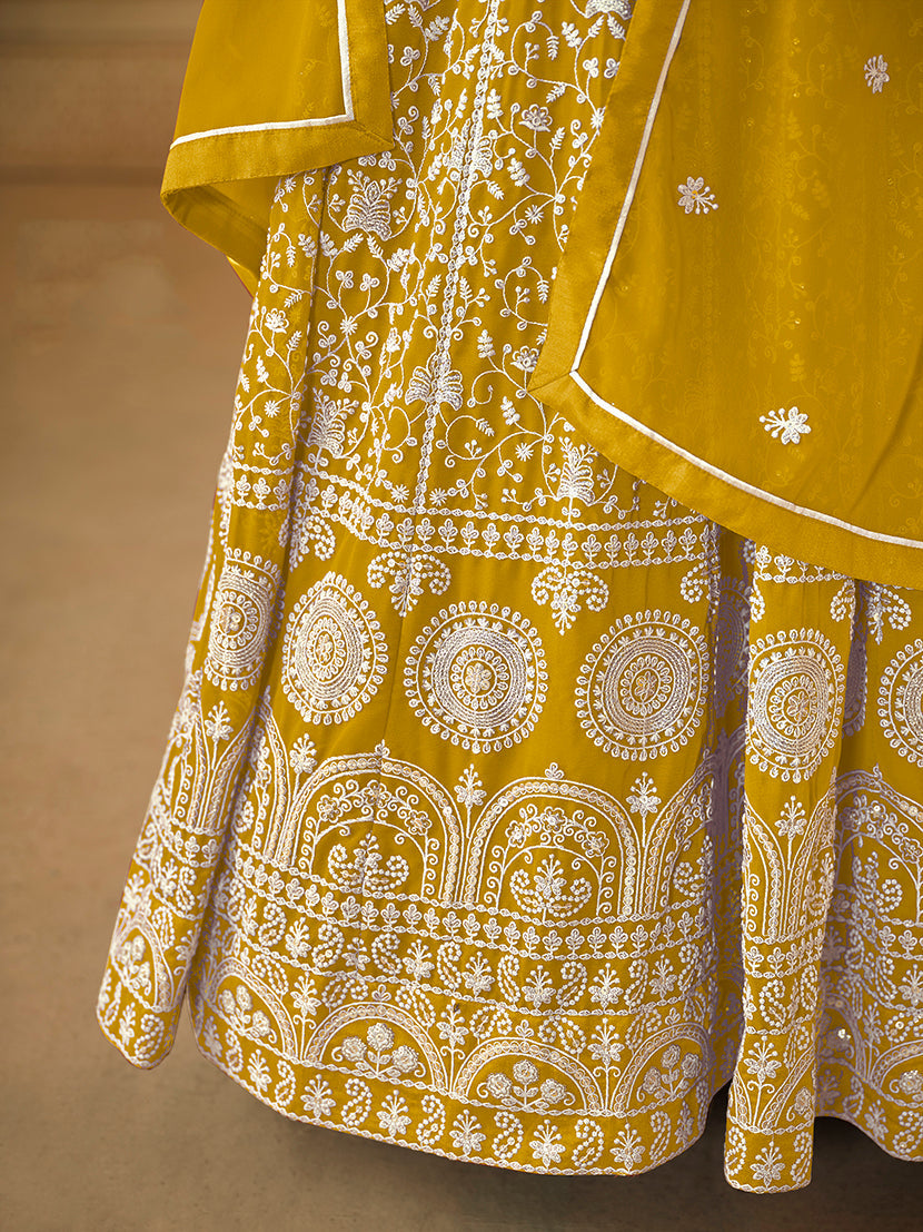 Monjolika Fashion Faux Georgette Mustard Anarkali Salwar Kameez - Distacart