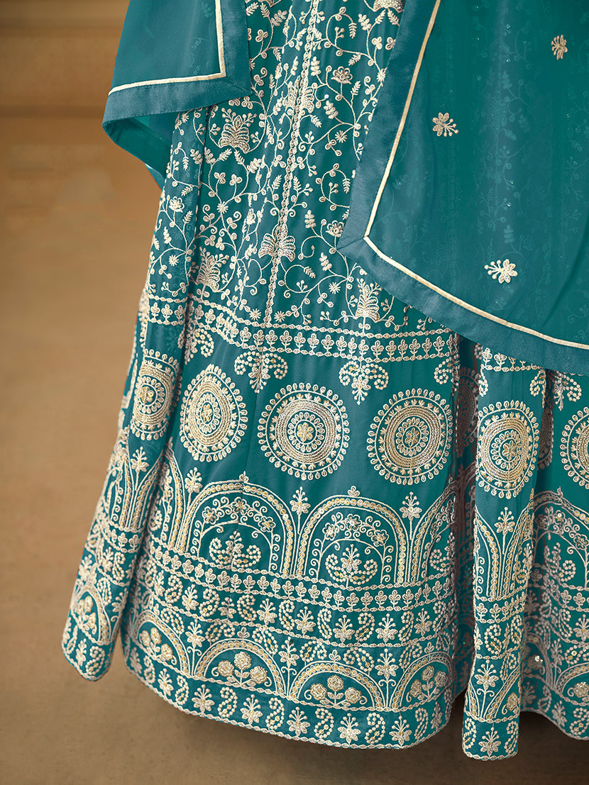 Monjolika Fashion Faux Georgette Teal Anarkali Salwar Kameez - Distacart