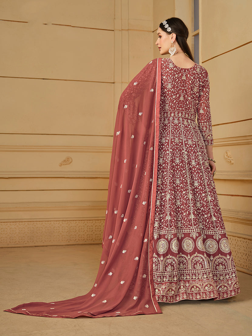 Monjolika Fashion Faux Georgette Light Brown Anarkali Salwar Kameez - Distacart