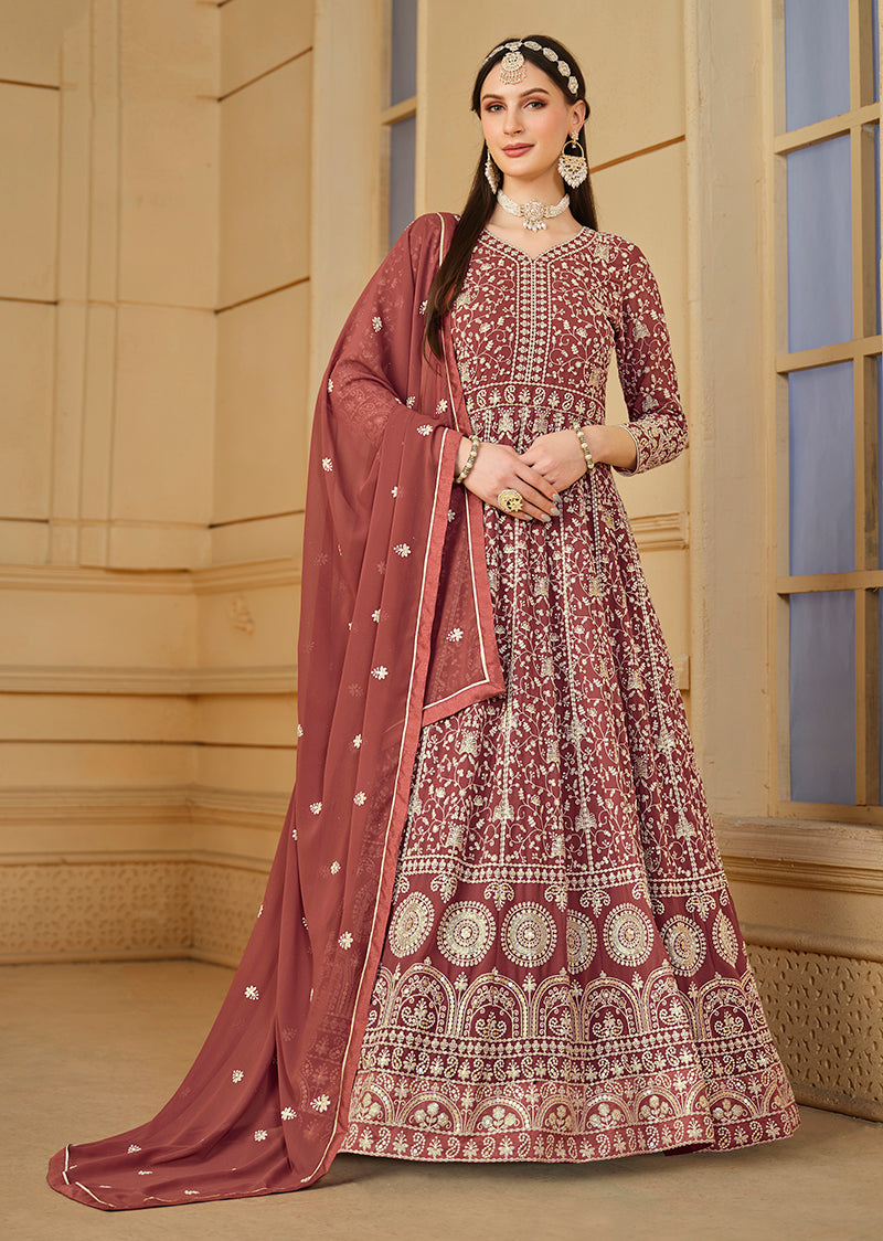 Monjolika Fashion Faux Georgette Light Brown Anarkali Salwar Kameez - Distacart