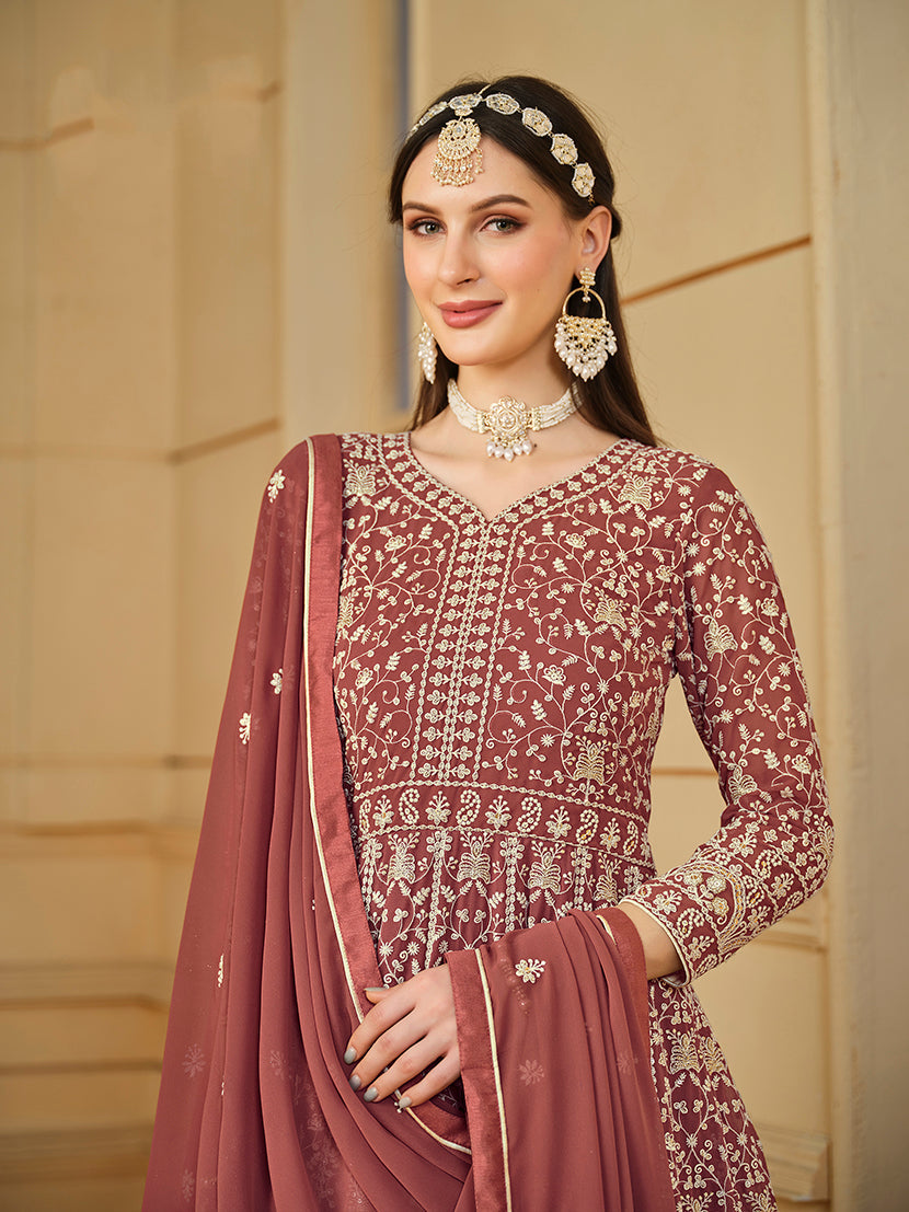 Monjolika Fashion Faux Georgette Light Brown Anarkali Salwar Kameez - Distacart