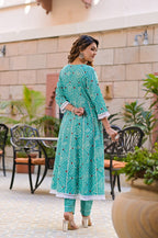 Juniper Women's Teal Cotton Printed Straight Kurta Pant Dupatta Set - Distacart