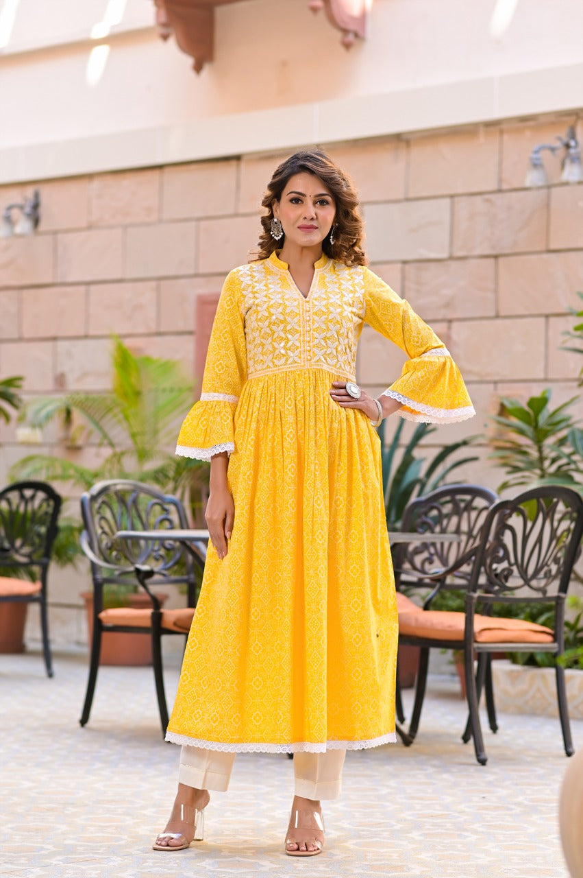 Juniper Women's Yellow Cotton Printed Straight Kurta Pant Dupatta Set - Distacart