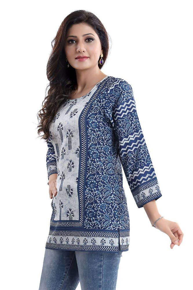 Snehal Creations Stylista Indigo Blue Summer Cool Printed Tunic Top
