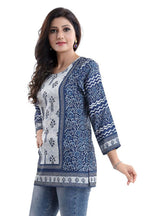 Snehal Creations Stylista Indigo Blue Summer Cool Printed Tunic Top