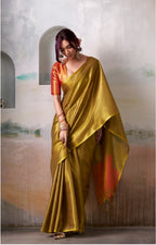 Anaita Pink Gold Handloom Tissue Silk Self Woven Plain Saree - Distacart