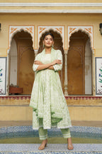 Juniper Women's Sage Green Cotton Printed Straight Kurta Pant Dupatta Set - Distacart
