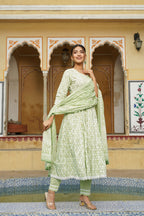 Juniper Women's Sage Green Cotton Printed Straight Kurta Pant Dupatta Set - Distacart