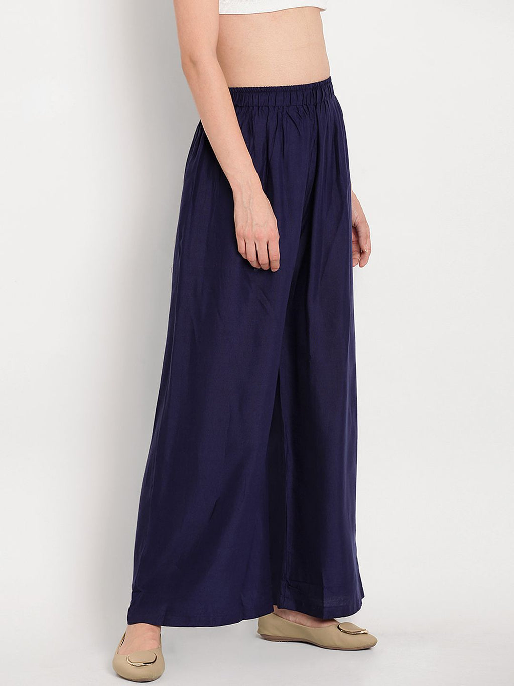TAG 7 Women Navy Blue Solid Flared Palazzos