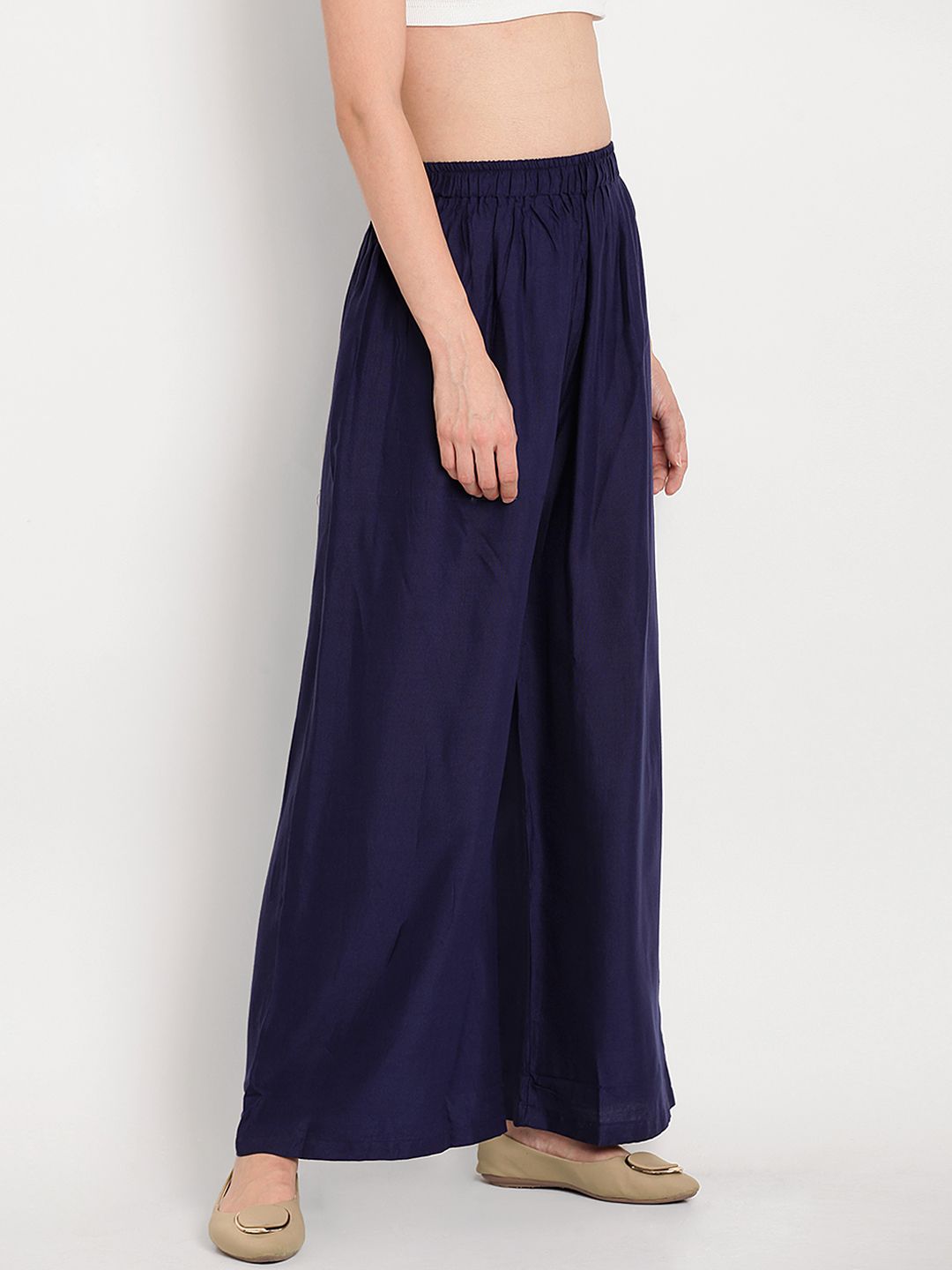 TAG 7 Women Navy Blue Solid Flared Palazzos