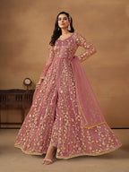 Monjolika Fashion Net Embroidered Pant Style Suit In Pink - Distacart