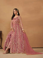Monjolika Fashion Net Embroidered Pant Style Suit In Pink - Distacart