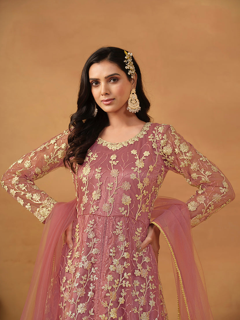 Monjolika Fashion Net Embroidered Pant Style Suit In Pink - Distacart