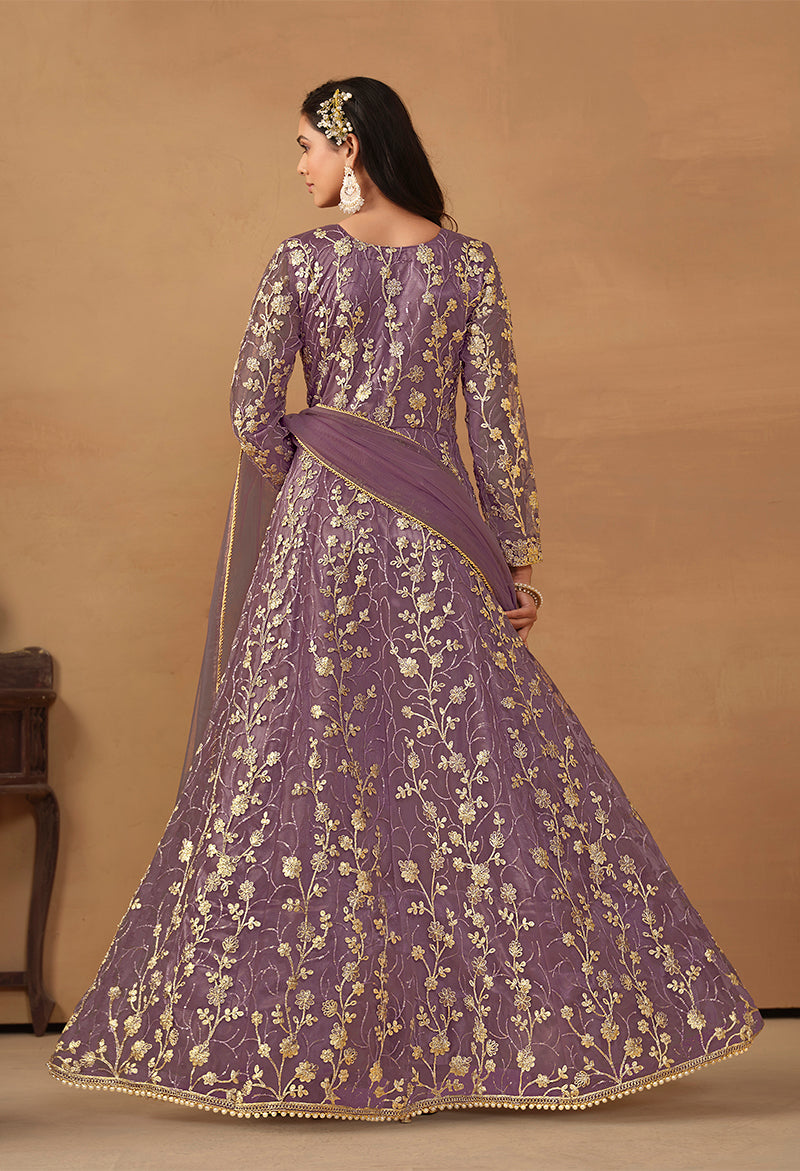 Monjolika Fashion Net Embroidered Pant Style Suit In Purple - Distacart