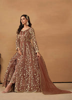 Monjolika Fashion Net Embroidered Pant Style Suit In Brown - Distacart