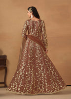 Monjolika Fashion Net Embroidered Pant Style Suit In Brown - Distacart