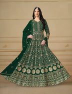 Monjolika Fashion Faux Georgette Embroidered Green Anarkali Salwar Suit - Distacart