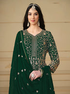 Monjolika Fashion Faux Georgette Embroidered Green Anarkali Salwar Suit - Distacart