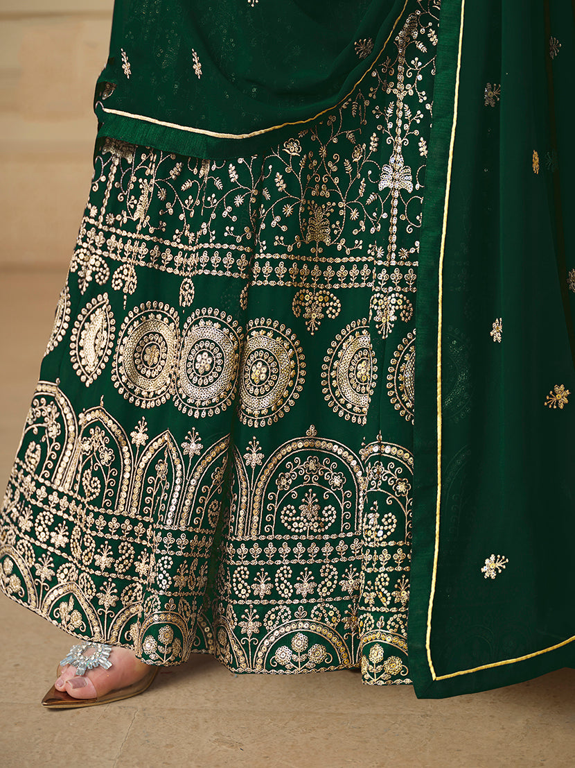 Monjolika Fashion Faux Georgette Embroidered Green Anarkali Salwar Suit - Distacart