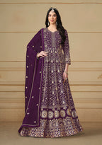 Monjolika Fashion Faux Georgette Embroidered Purple Anarkali Salwar Suit - Distacart