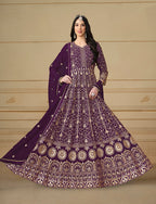 Monjolika Fashion Faux Georgette Embroidered Purple Anarkali Salwar Suit - Distacart
