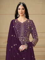 Monjolika Fashion Faux Georgette Embroidered Purple Anarkali Salwar Suit - Distacart