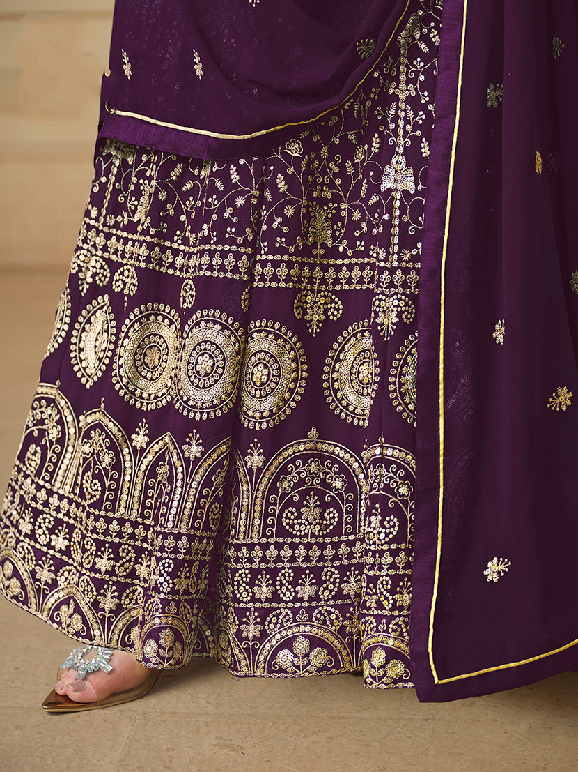 Monjolika Fashion Faux Georgette Embroidered Purple Anarkali Salwar Suit - Distacart