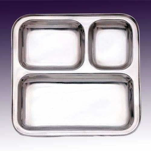 Stainless Steel 3 in 1 Plate with 3 Compartment - Set of 4