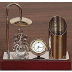 Ganesh Ji Crystal Showpiece Figurine, Classic Table Clock & Stylish Pen Stand,Brass & Stainless Steel In Gold & Silver Plating