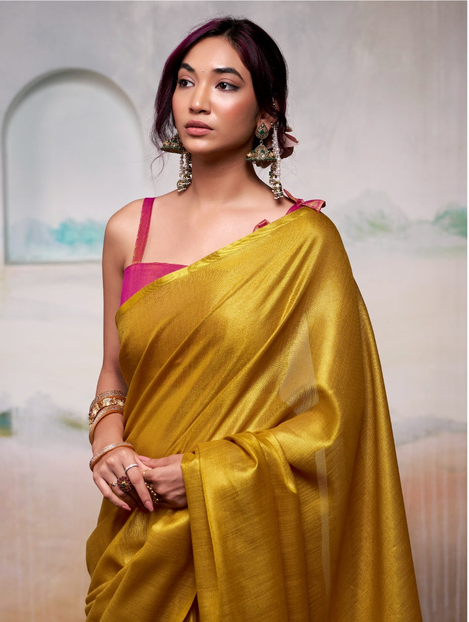 Anaita Yellow Handloom Tissue Silk Self Woven Plain Saree - Distacart