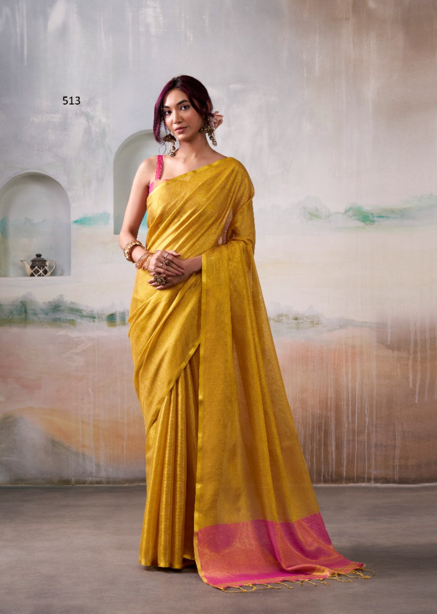 Anaita Yellow Handloom Tissue Silk Self Woven Plain Saree - Distacart