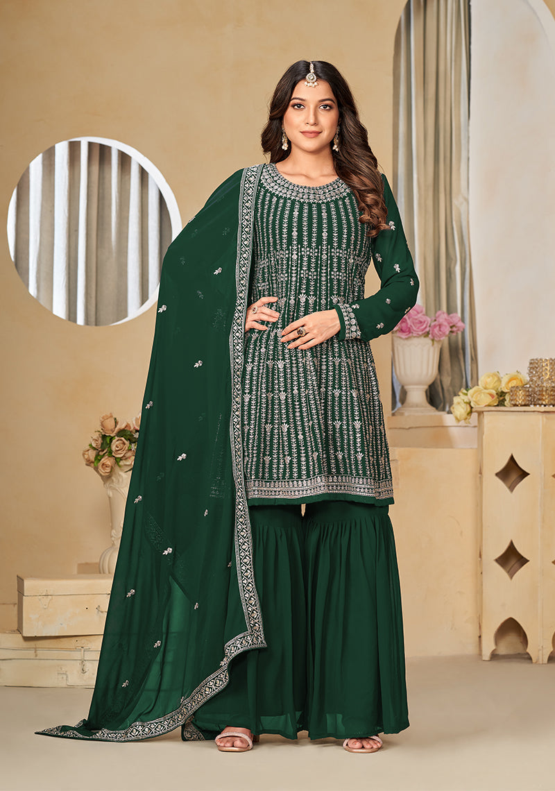Monjolika Fashion Embroidered Green Faux Georgette Trendy Salwar Kameez - Distacart