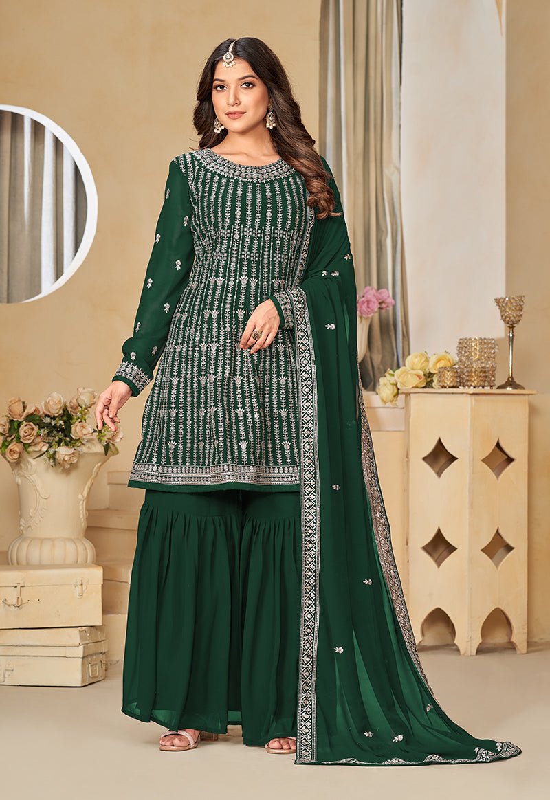 Monjolika Fashion Embroidered Green Faux Georgette Trendy Salwar Kameez - Distacart