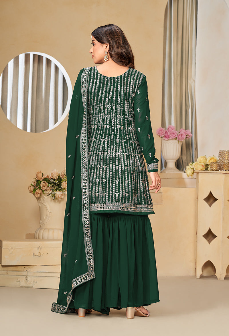 Monjolika Fashion Embroidered Green Faux Georgette Trendy Salwar Kameez - Distacart