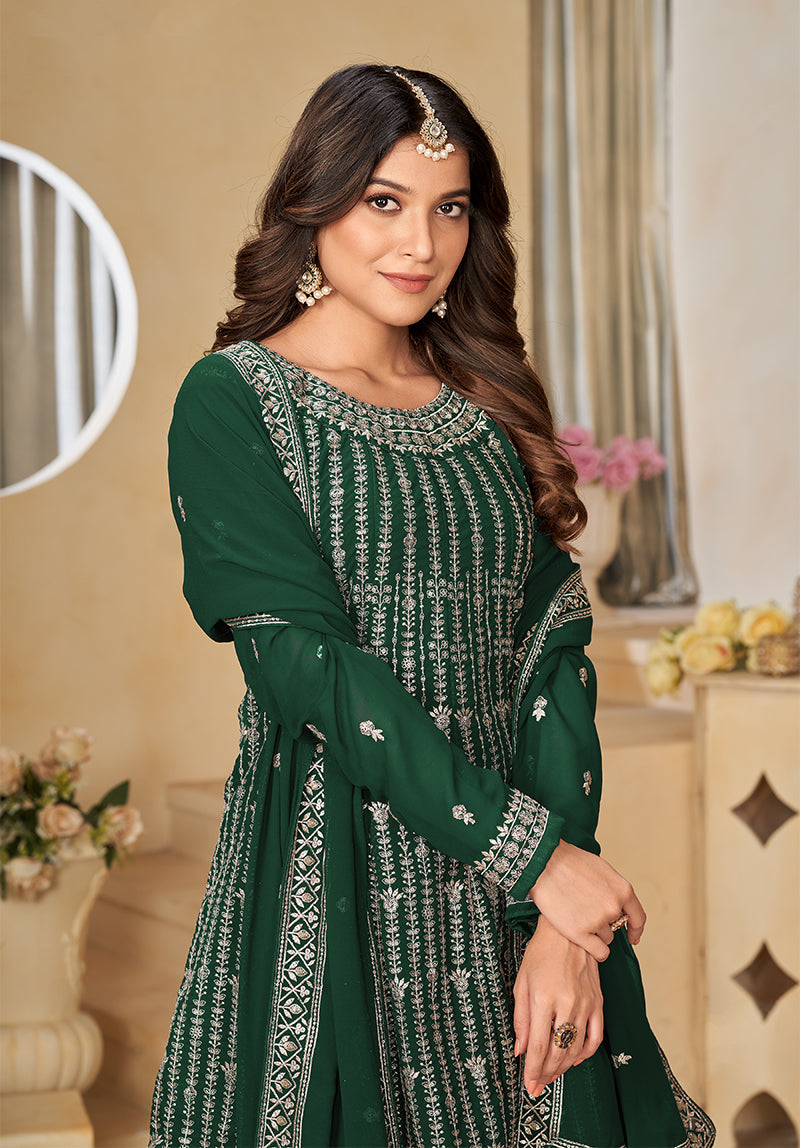 Monjolika Fashion Embroidered Green Faux Georgette Trendy Salwar Kameez - Distacart