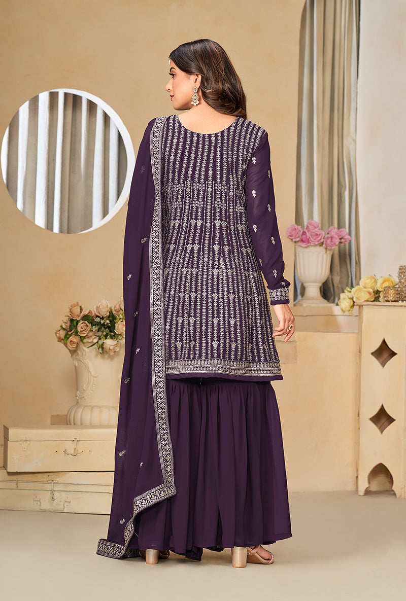 Monjolika Fashion Embroidered Purple Faux Georgette Trendy Salwar Kameez - Distacart