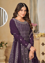 Monjolika Fashion Embroidered Purple Faux Georgette Trendy Salwar Kameez - Distacart