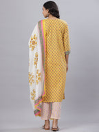 Juniper Women's Royal Blue Cotton Printed Straight Kurta Pant Dupatta Set - Distacart