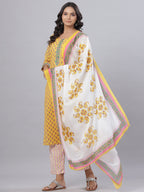 Juniper Women's Royal Blue Cotton Printed Straight Kurta Pant Dupatta Set - Distacart