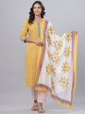 Juniper Women's Royal Blue Cotton Printed Straight Kurta Pant Dupatta Set - Distacart