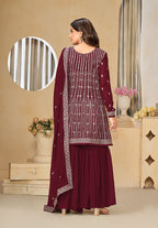 Monjolika Fashion Embroidered Maroon Faux Georgette Trendy Salwar Kameez - Distacart