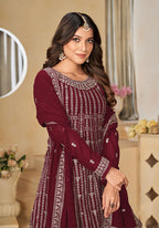 Monjolika Fashion Embroidered Maroon Faux Georgette Trendy Salwar Kameez - Distacart