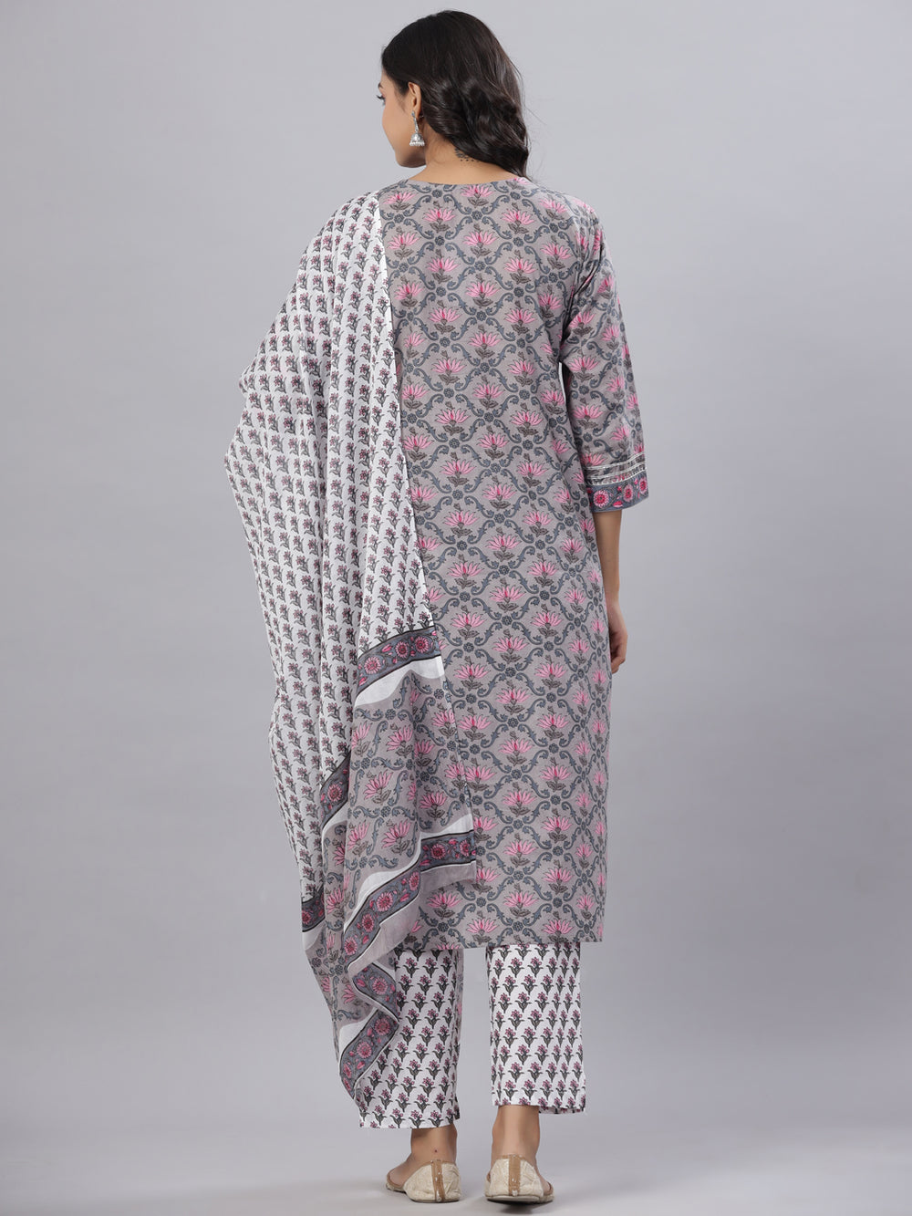 Juniper Women's Royal Blue Cotton Printed Straight Kurta Pant Dupatta Set - Distacart