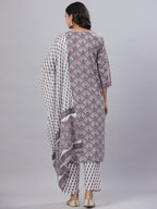 Juniper Women's Royal Blue Cotton Printed Straight Kurta Pant Dupatta Set - Distacart