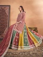 Monjolika Fashion Embroidered Chinon Silk Ethnic Lehenga In Rust Pink
