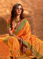 Monjolika Fashion Yellow Colour Satin Silk Zari Woven Designer Saree With Blouse - Distacart